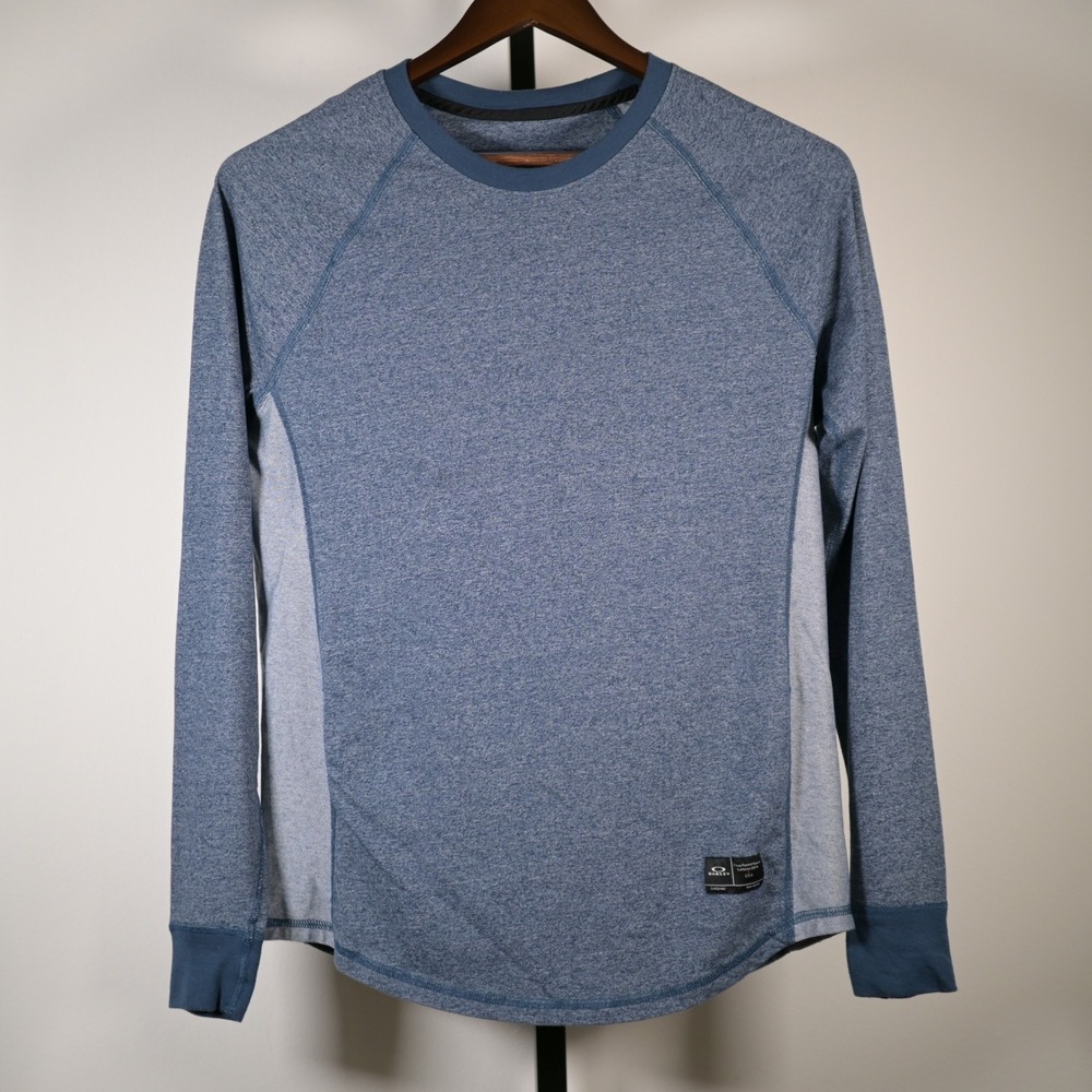 Oakley Mens Blue Heathered Raglan Long Sleeve Performance Shirt Medium Regular